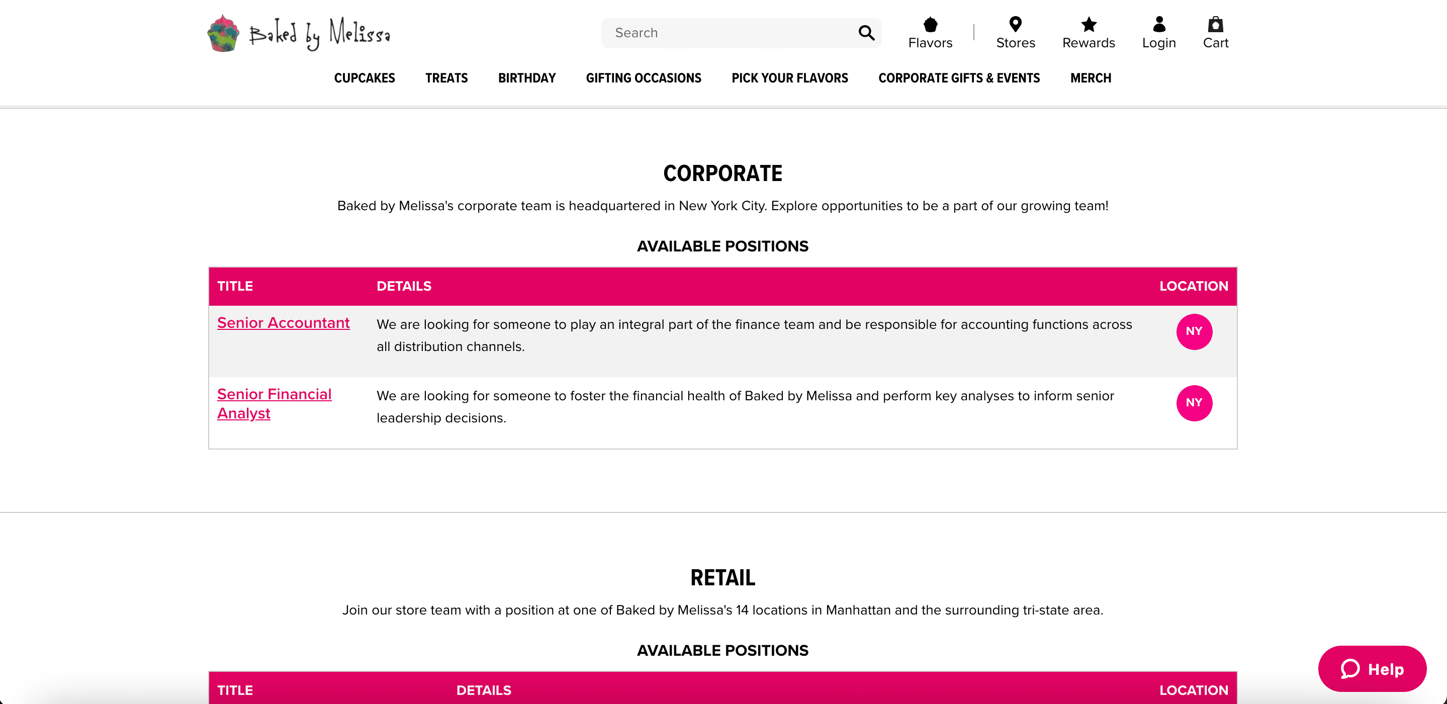Baked By Melissa Careers Page Screenshot