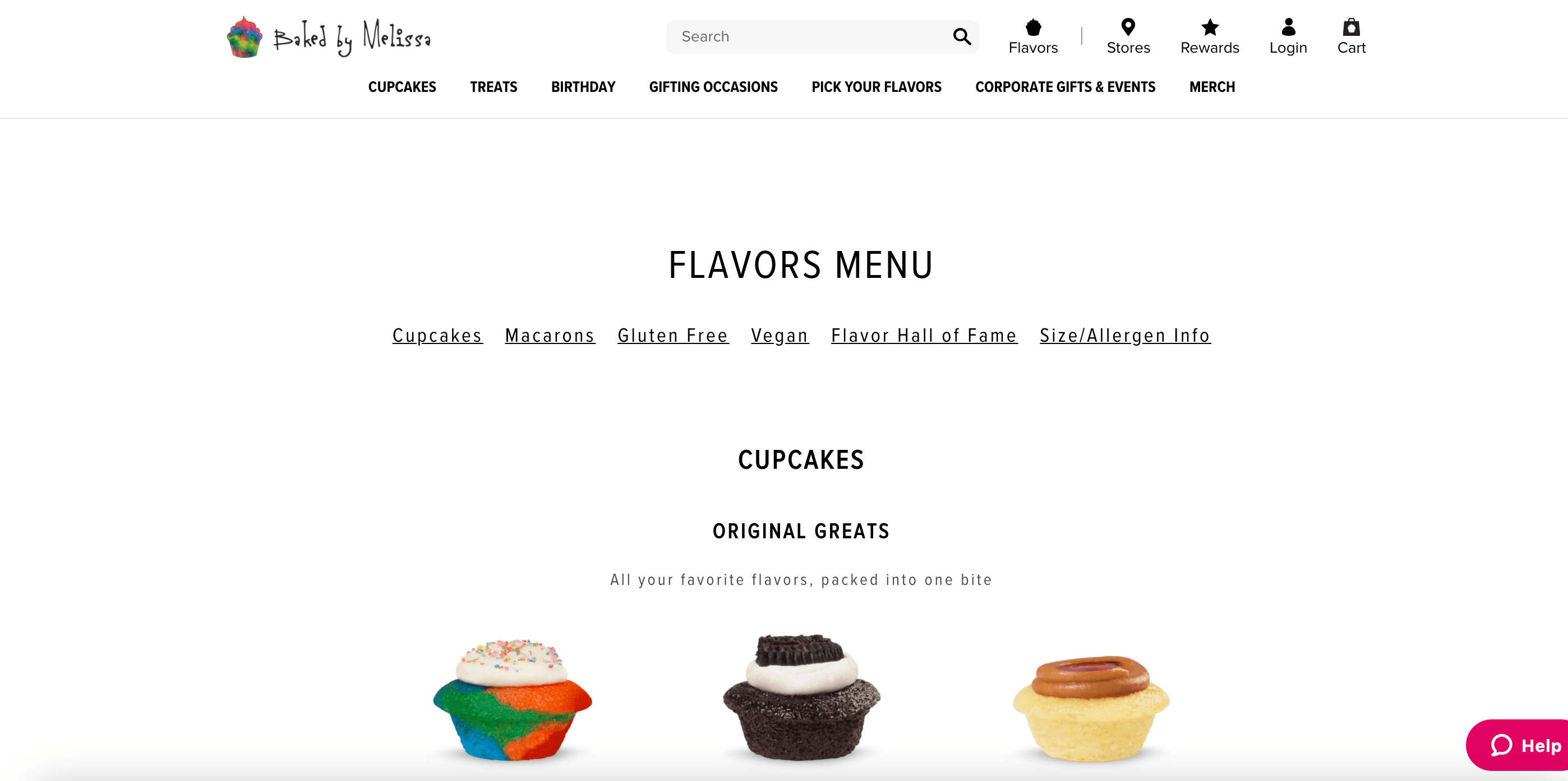 Baked By Melissa Flavor Menu Screenshot
